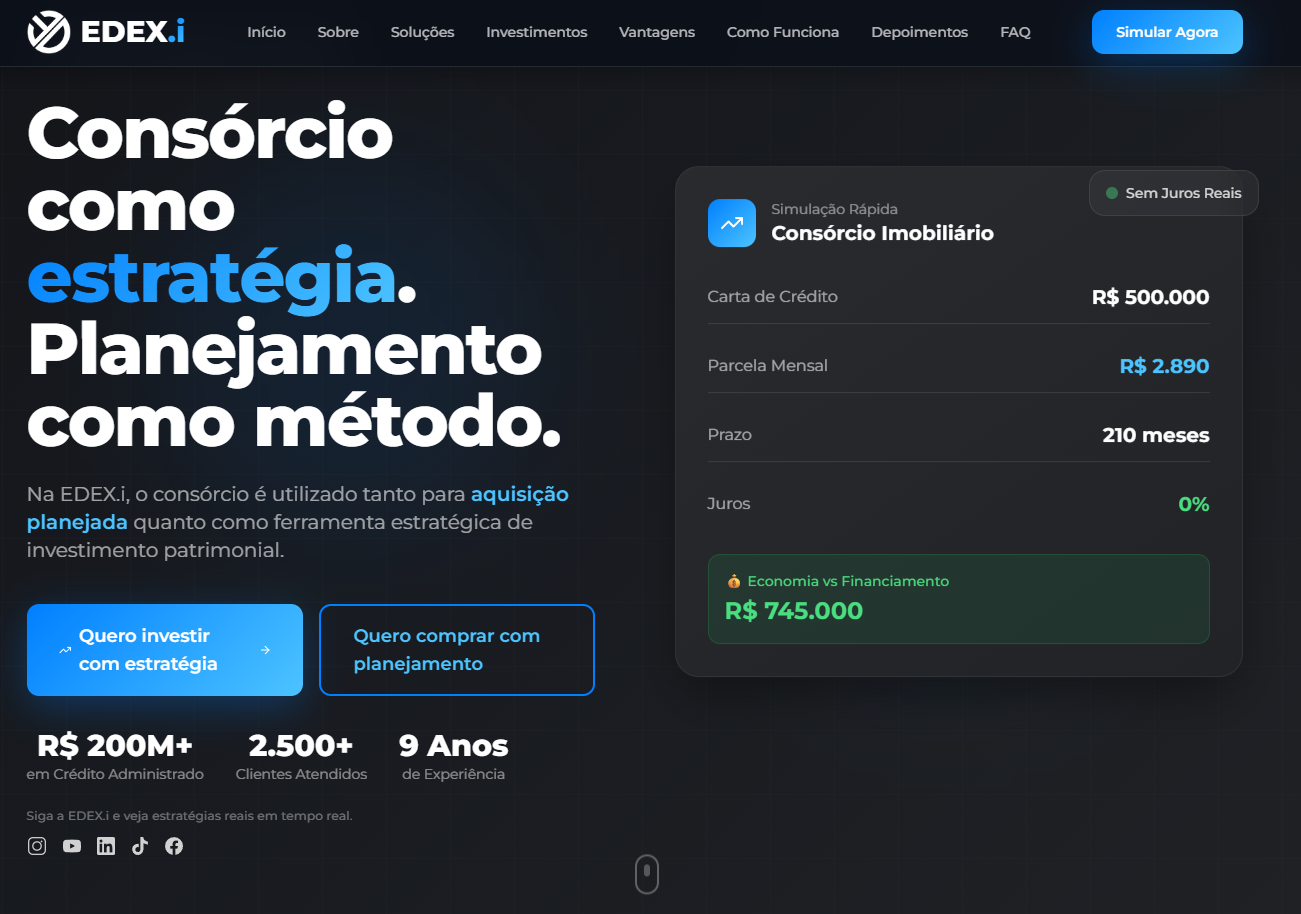 Hero do site institucional EDEX.i Investimentos